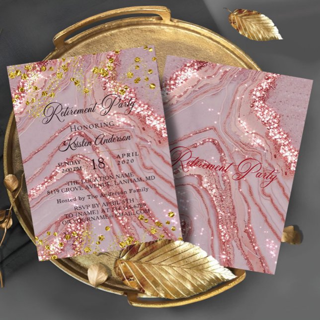 Glitter Rosy Retirement Party Invitation (Creator Uploaded)