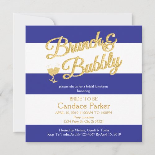 Glitter Royal Blue Bridal Shower Invitations