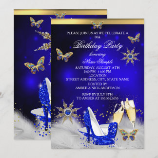 Glitter Royal Blue Butterfly Heels Gold Champagne Invitation