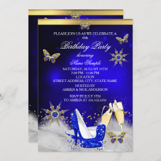 Glitter Royal Blue Butterfly Heels Gold Champagne Invitation