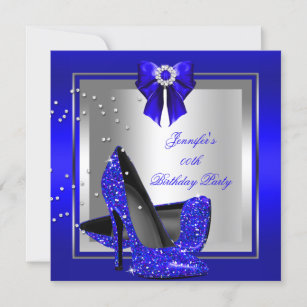 Glitter Royal Blue High Heel Silver Birthday Party Invitation