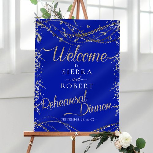 Glitter Royal Blue Wedding Rehearsal Dinner Sign