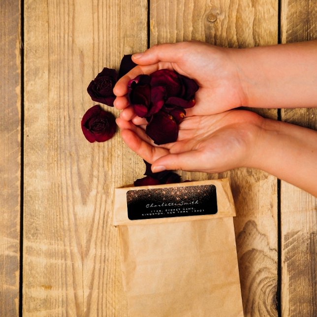 Glitter RSVP Copper Rose Gold Black Bridal Makeup Label (Glitter RSVP Copper Rose Gold Black Bridal Makeup Label)