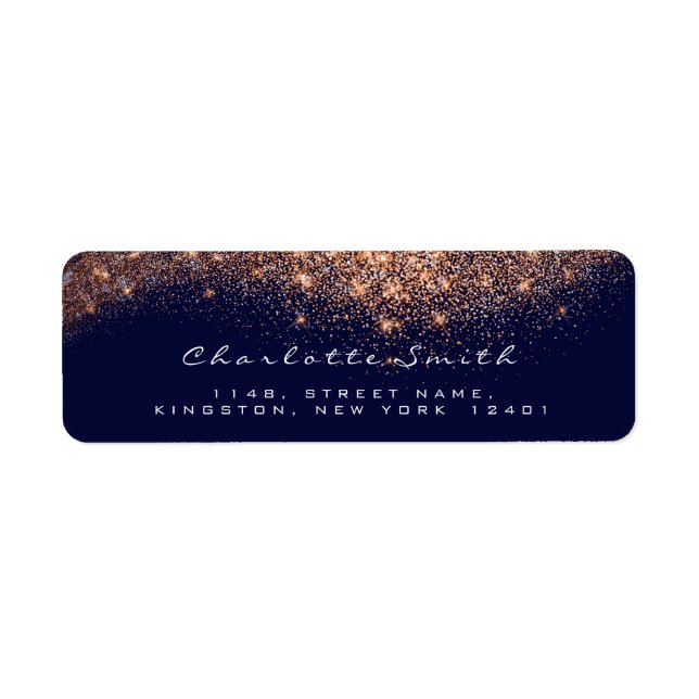 Glitter RSVP Copper Rose Gold Blue  Bridal Makeup Label (Front)