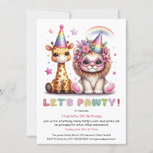 Glitter Safari Birthday party Cute Lion & Giraffe Invitation
