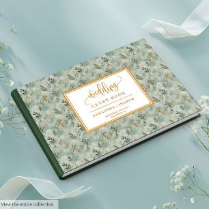 Glitter Sage Green And Gold Wedding Guest Book