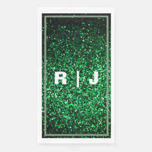 Glitter Sage Green Edge Emerald Monogram Wedding Paper Guest Towels