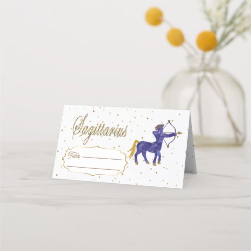 Glitter Sagittarius Gold Confetti Birthday Place Card