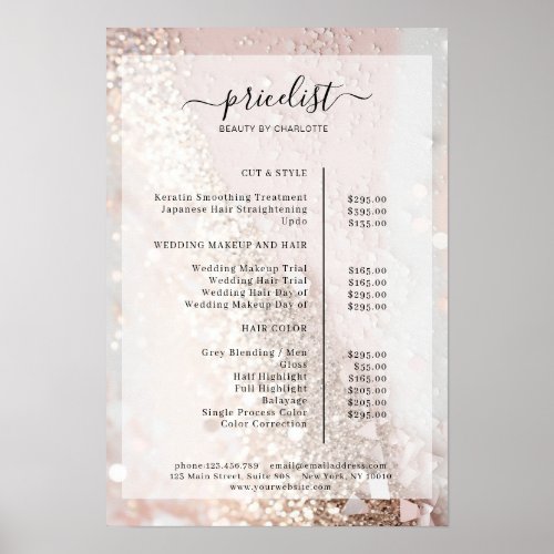 Glitter Salon Price List Poster