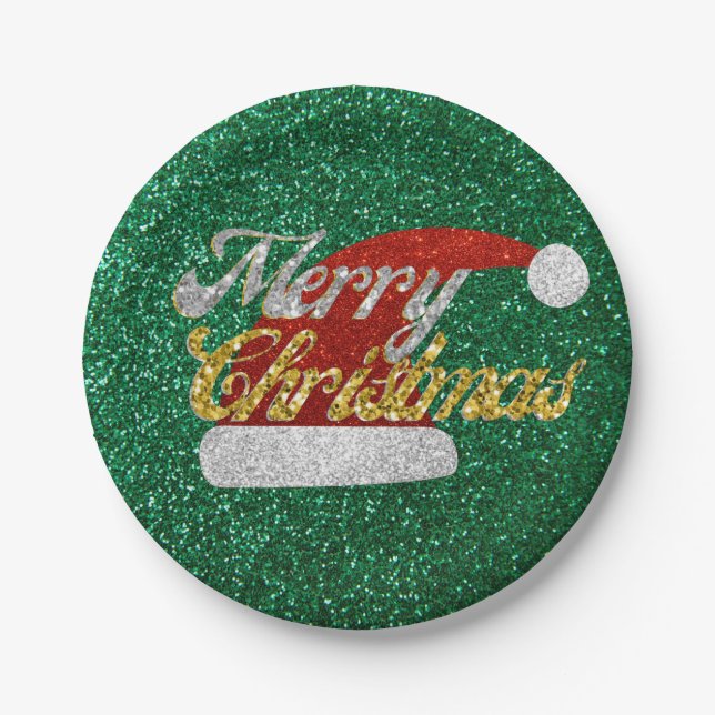 Glitter Santa Hat Paper Plates (Front)