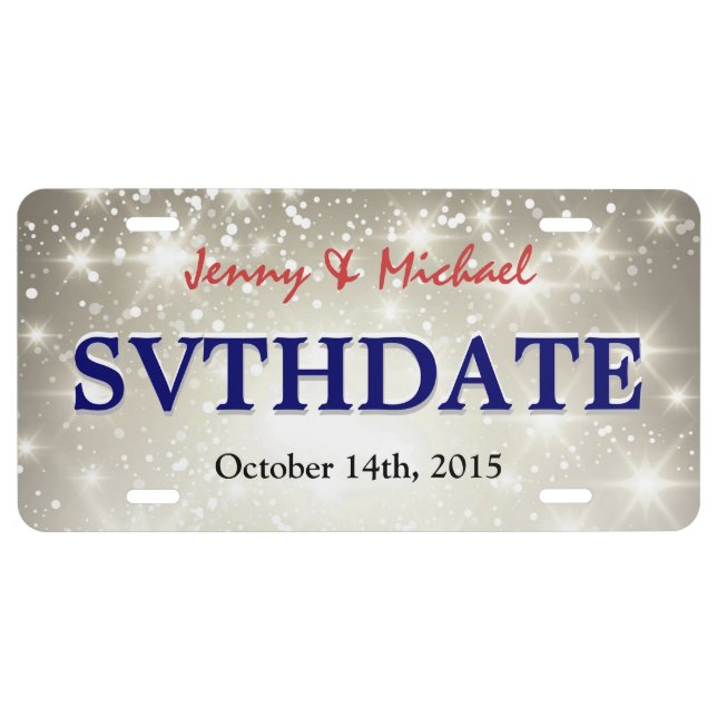 Glitter Save the Date - Custom Sparkle Wedding License Plate (Front)