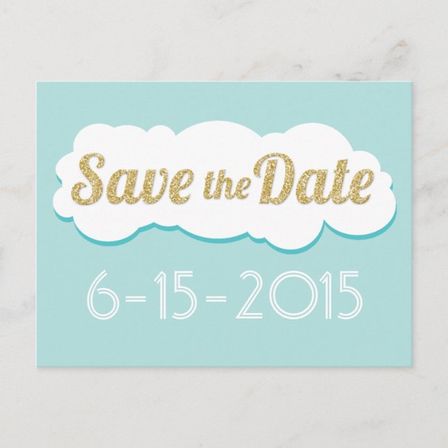 Glitter Save The Date Postcard Aqua (Front)
