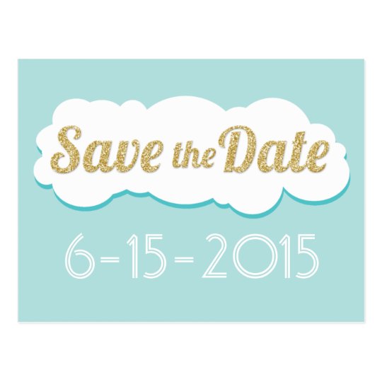 Glitter Save The Date Postcard Aqua