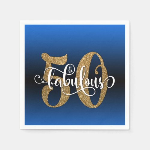 Glitter  Script 50  Fabulous Blue Birthday Napkins