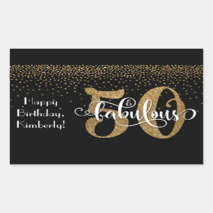 Glitter & Script 50 & Fabulous Happy Birthday Rectangular Sticker