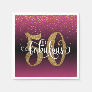 Glitter & Script 50 & Fabulous, Hot Pink Birthday Napkins