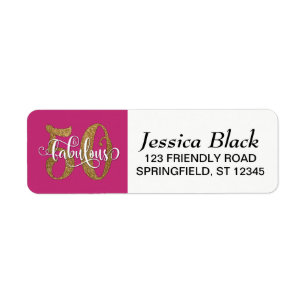 Glitter, Script 50 & Fabulous on Hot Pink Birthday Label