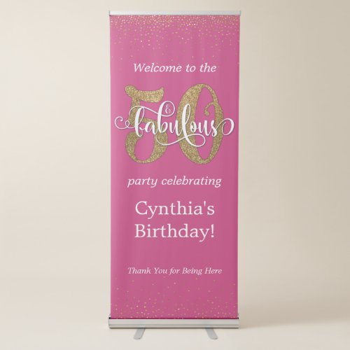 Glitter  Script 50  Fabulous on Pink Birthday Retractable Banner