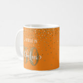 Glitter & Script 50 & Fabulous Over Orange Coffee Mug (Front Left)