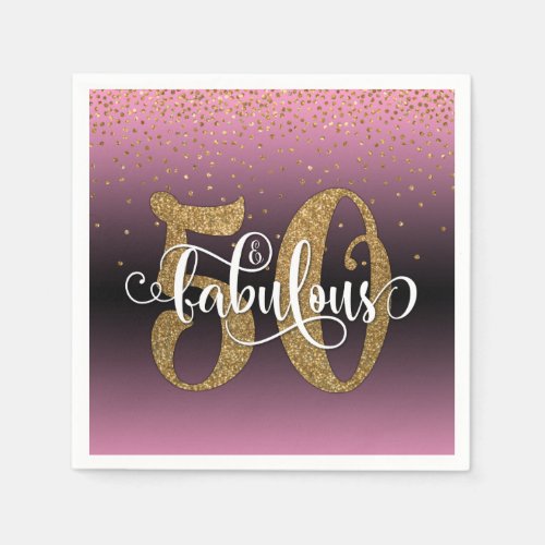 Glitter  Script 50  Fabulous Pink Birthday Napkins