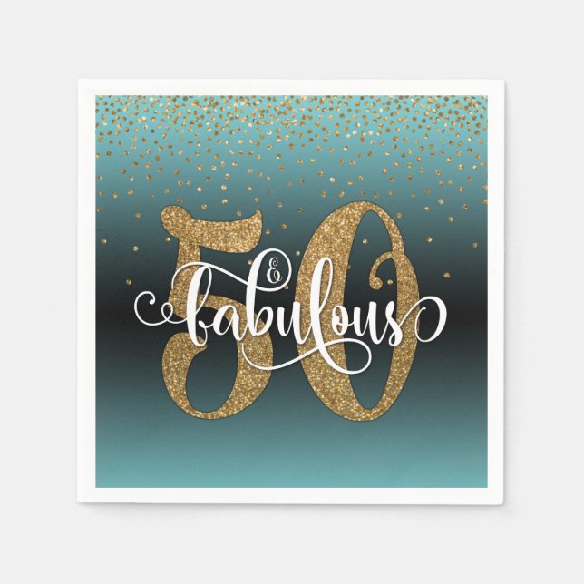 Glitter Script 50 & Fabulous Turquoise Black Ombre Napkins (Front)