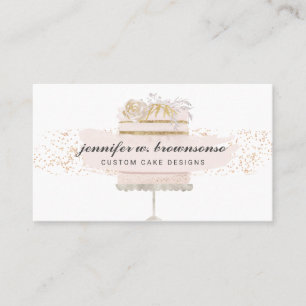 Glitter Script Cake Floral Bakery Patisserie Business Card