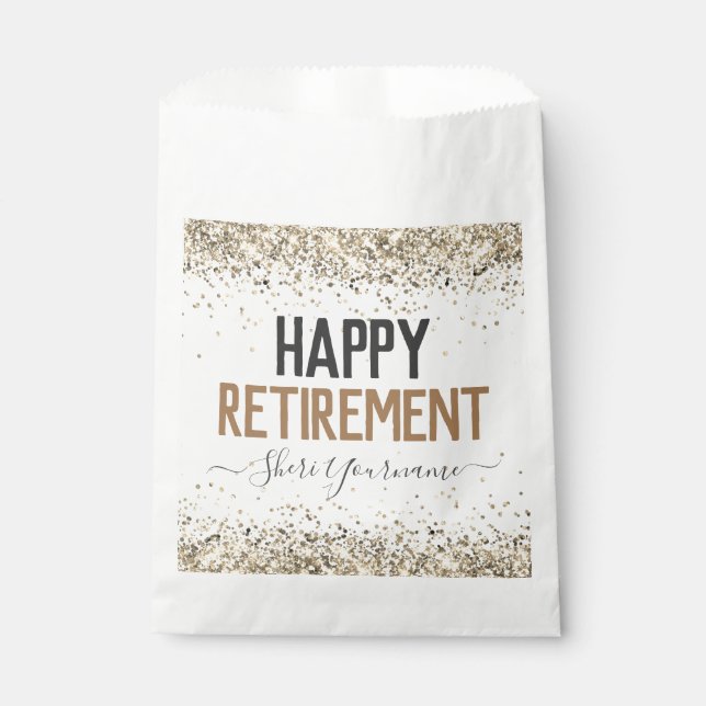 Glitter Script Happy Retirement Favor Bags (Front)