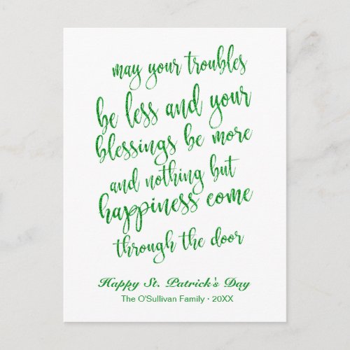 Glitter Script Irish Blessing St Patricks Day Postcard