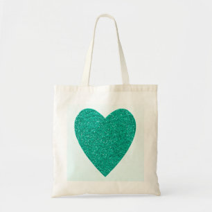 Glitter Sea Green Heart Wedding Tote Bag