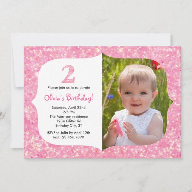 Glitter Second Birthday Invitation (Front)