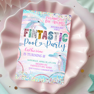 Glitter Sequin Fintastic Dolphin Birthday invitati Invitation