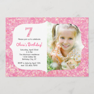 Glitter Seventh Birthday Invitation