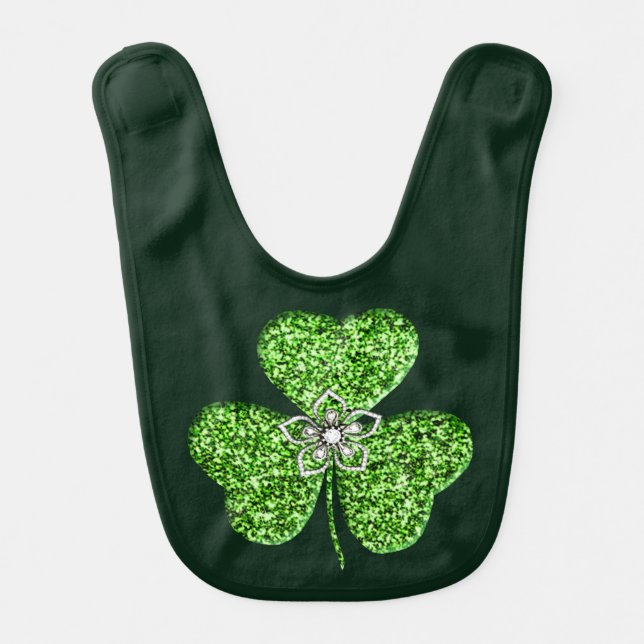 Glitter Shamrock And Flower Baby Bib (Front)