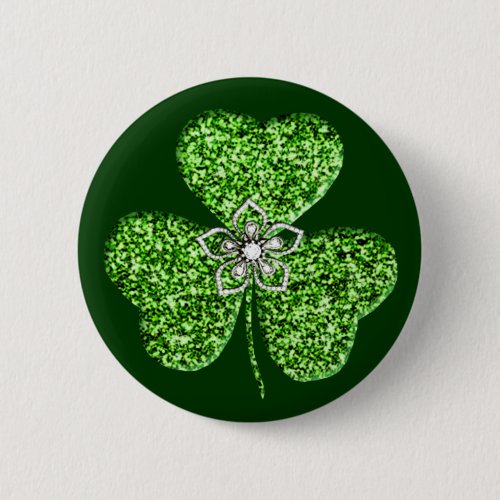 Glitter Shamrock And Flower Button