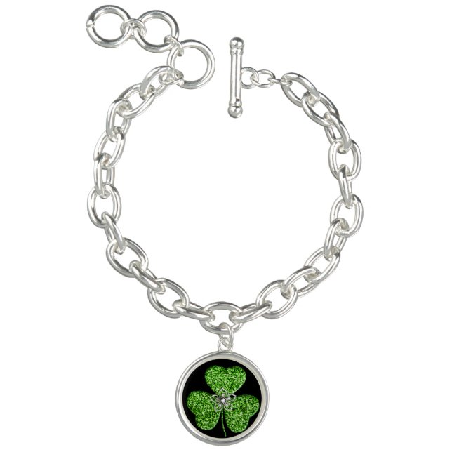 Glitter Shamrock And Flower Charm Bracelet (Product)