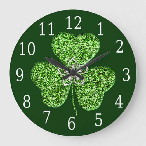 Glitter Shamrock And Flower Clock