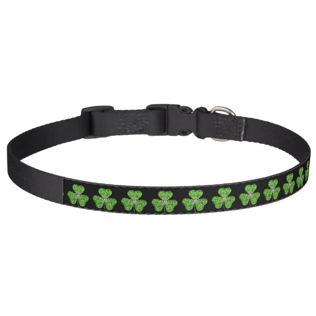 Glitter Shamrock And Flower Dog Collar (Front)