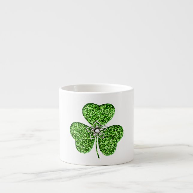 Glitter Shamrock And Flower Espresso Mug (Front)