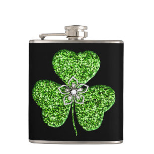 Glitter Shamrock And Flower Flask