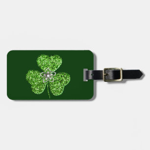 Glitter Shamrock And Flower Luggage Tag