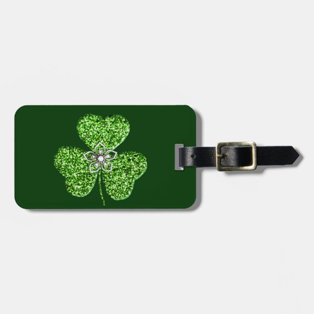 Glitter Shamrock And Flower Luggage Tag (Front Horizontal)
