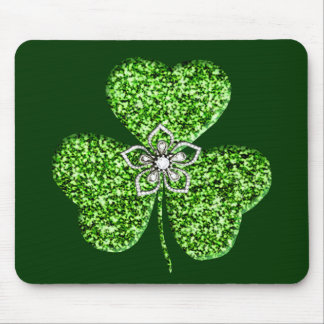 Glitter Shamrock And Flower Mouse Pad