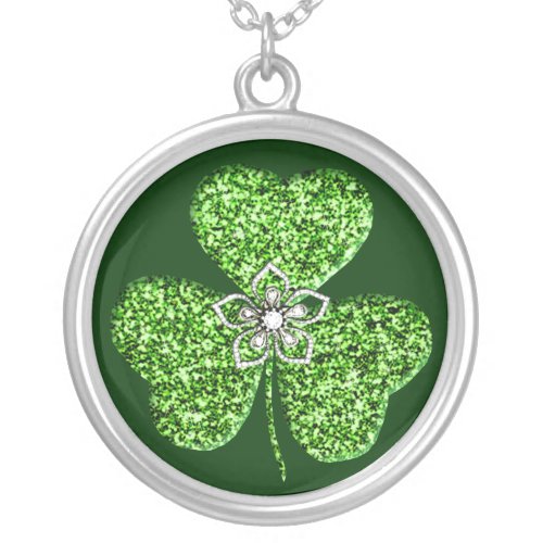 Glitter Shamrock And Flower Necklace