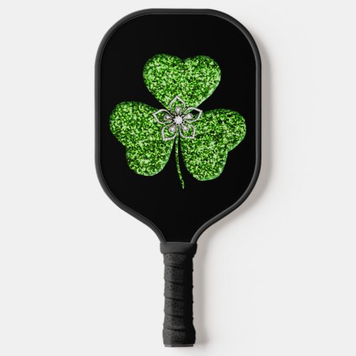 Glitter Shamrock And Flower Pickleball Paddle