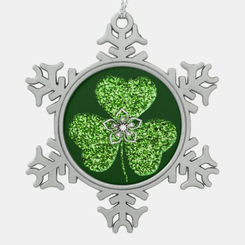 Glitter Shamrock And Flower Snowflake Ornament