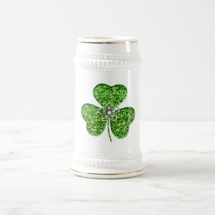 Glitter Shamrock And Flower Stein Mug