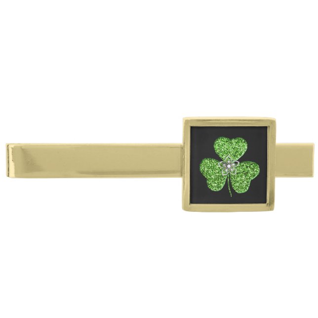 Glitter Shamrock And Flower Tie Bar (Front)