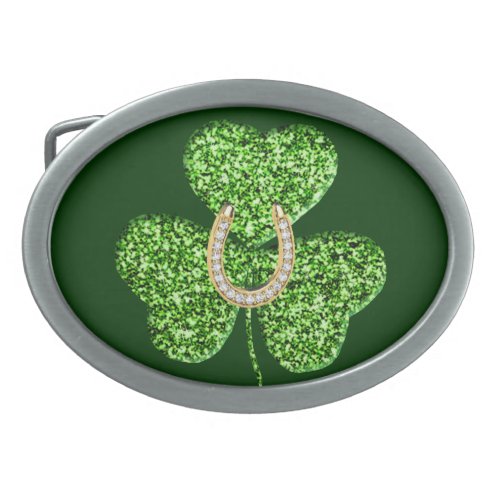 Glitter Shamrock And Horseshoe Belt Buckle