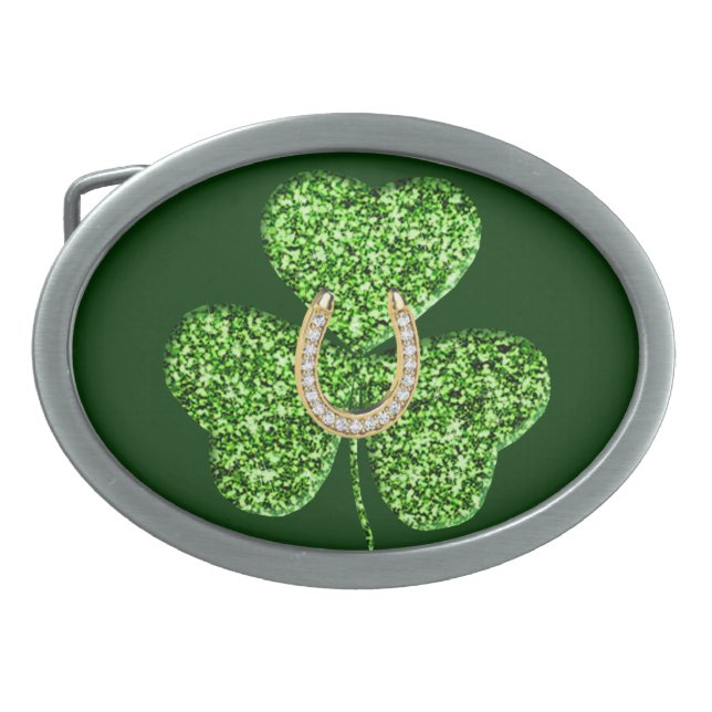 Glitter Shamrock And Horseshoe Belt Buckle (Front)