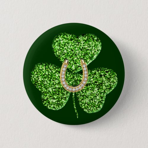 Glitter Shamrock And Horseshoe Button